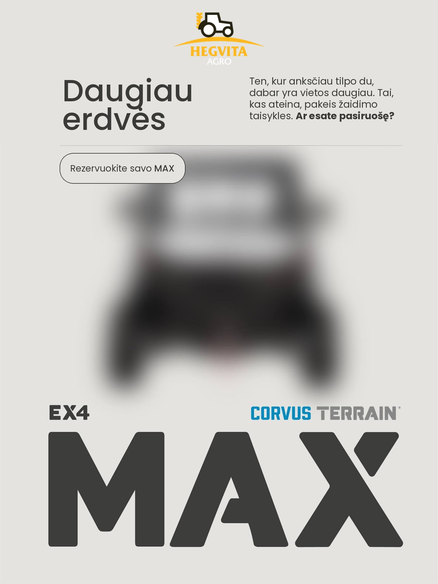 Corvus Terrain EX4 MAX – naujas elektrinis 4 vietų UTV